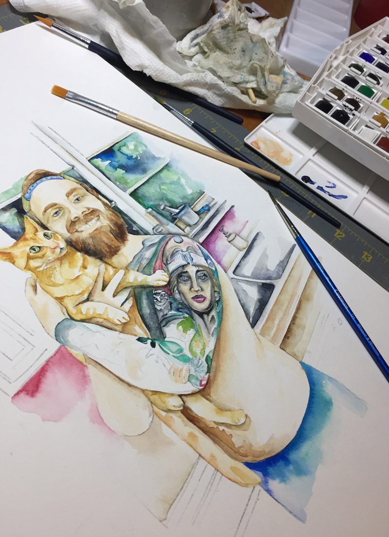 K & C watercolor in progress by Shannon