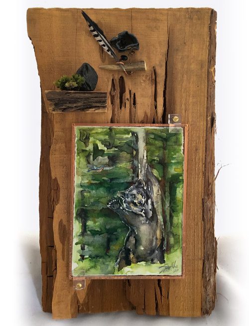 Bear in the Woods watercolor assemblage by Shannon